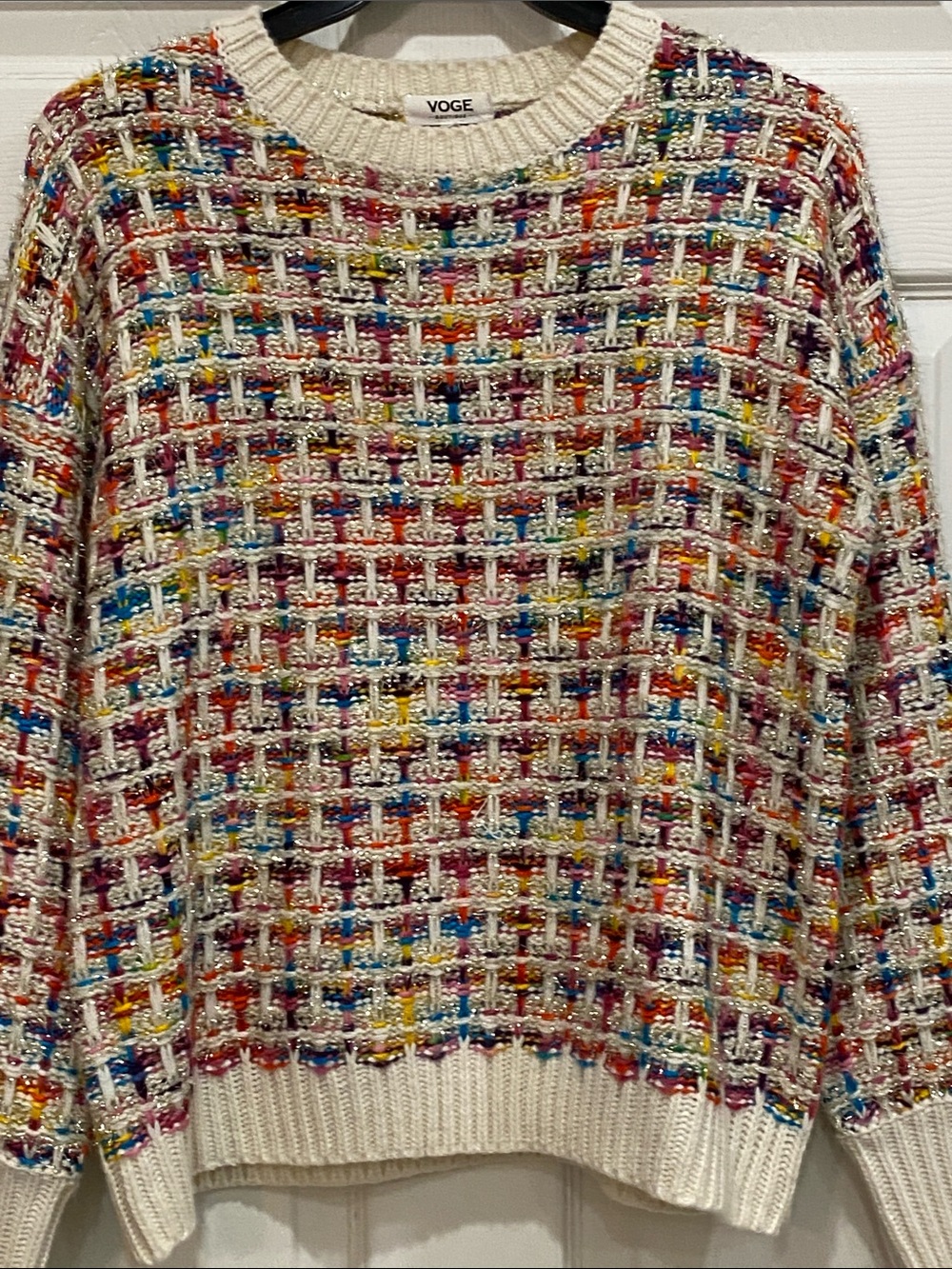 Vogue Boutique Multicolor Tweed Crewneck Sweater in Cream Base size small